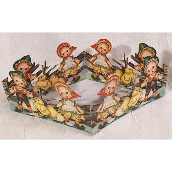 Norway Die Cut Fold Out Table Decor Kids Chicken Paper Dolls Baby Easter Elf Vtg - Picture 2 of 16